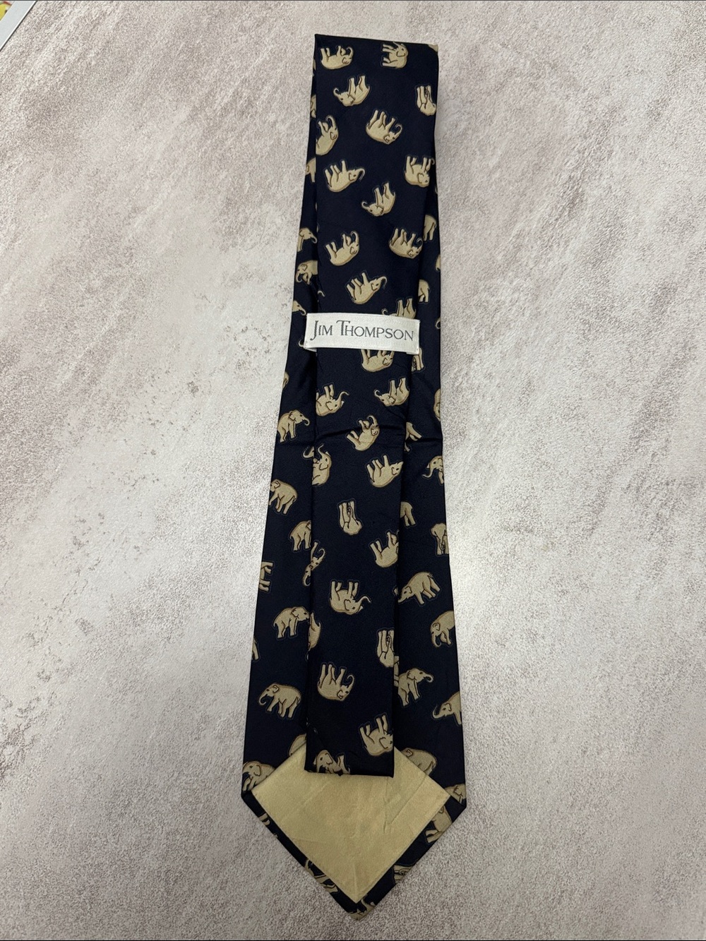 Jim Thompson Black Silk Tie with Gold Elephant Motif